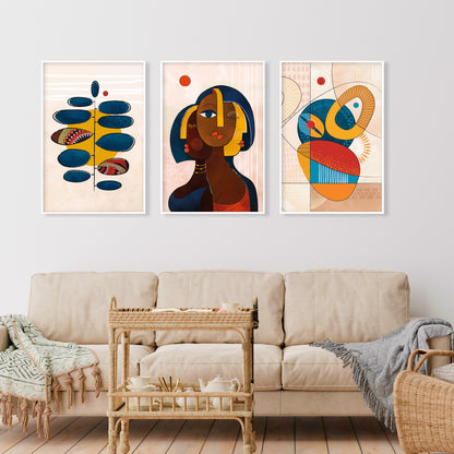 Modern abstract african art set of 3 print. Black women art, ethnic gallery wall set, colorful african posters,  vibrant living room artAbstract African Art
Black Woman art
african american art
colorful african art
above bed decor
3 piece wall art
mid century modern
trio african artwork
Afro woman poster
african boho prints
black women tryptich
Apartment wall decor
ethnic original art
