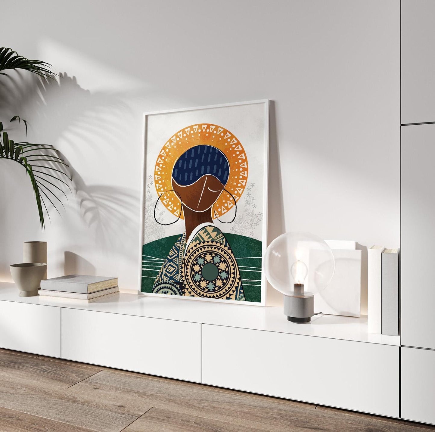 Abstract African American portrait wall decor for living room.