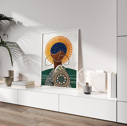 Abstract African American portrait wall decor for living room.