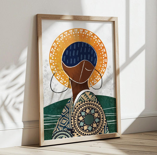 Bold statement African art poster with geometric and colorful details.