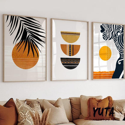 Ethnic wall art set featuring African American women in terracotta tones, perfect for bohemian living room gallery wall