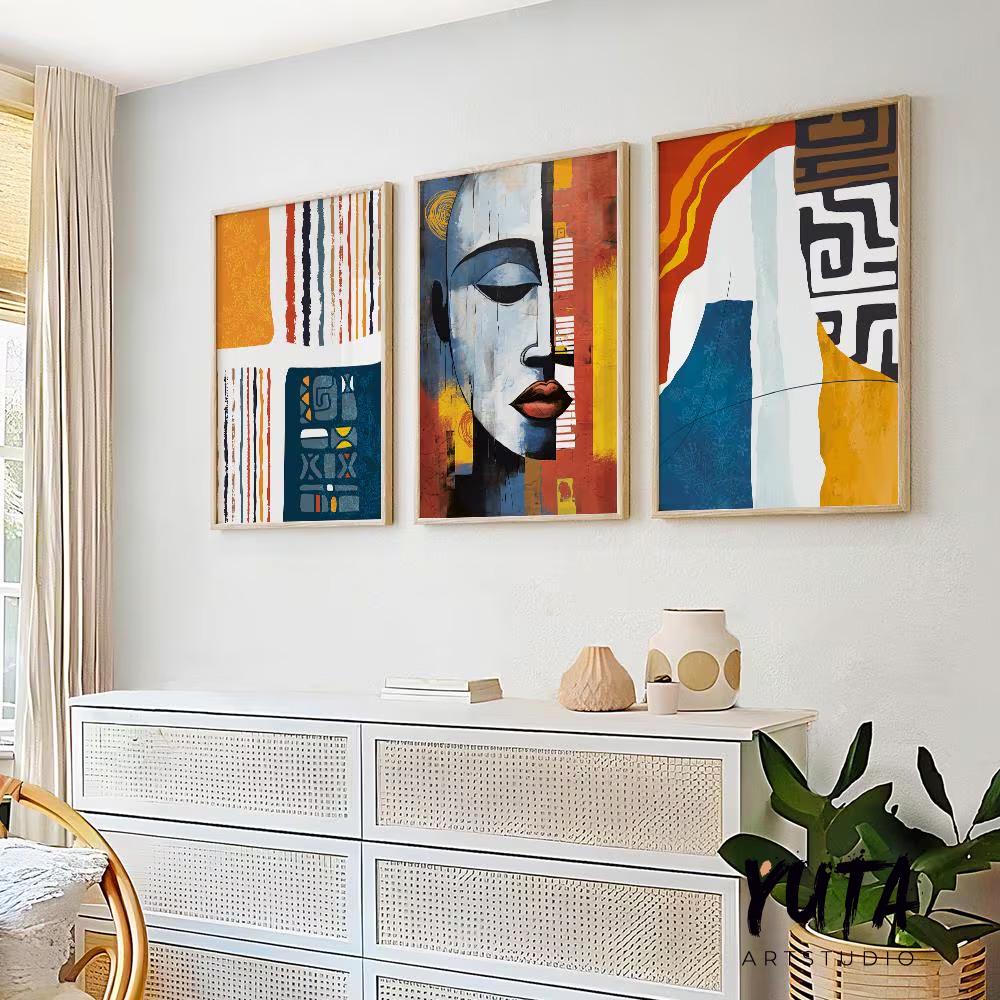 African american art set of 3 prints. Abstract wall art, colorful large gallery wall set. Modern abstract painting, above bed africa art