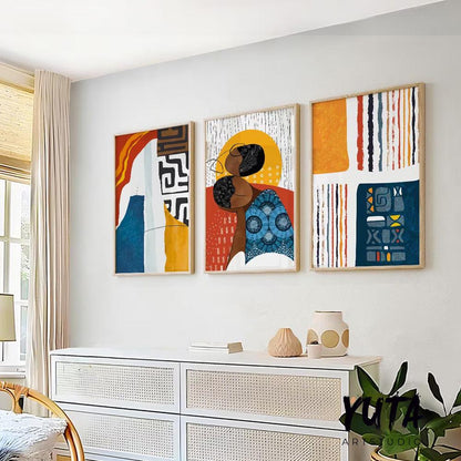 African american art set of 3 print. Abstract black woman art, ethnic gallery wall set Modern colorful minimalist above bed african wall art