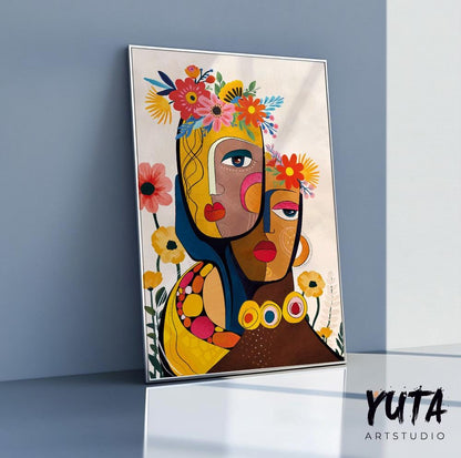 Colorful abstract African American wall art with bold shapes and elegant lines for stylish living room or bedroom display.