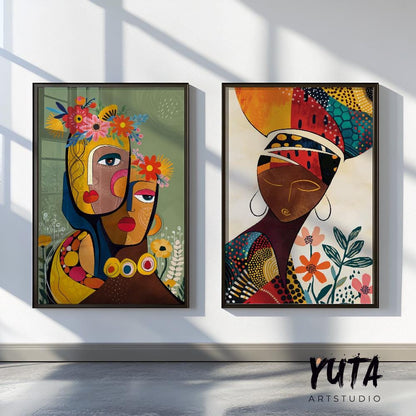 Abstract African American art with bohemian vibe, perfect for ethnic inspired gallery wall arrangements