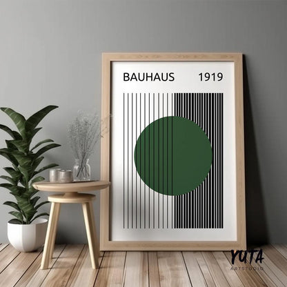 Dark green black Bauhaus art. Mid century modern bauhaus print, retro trendy wall art