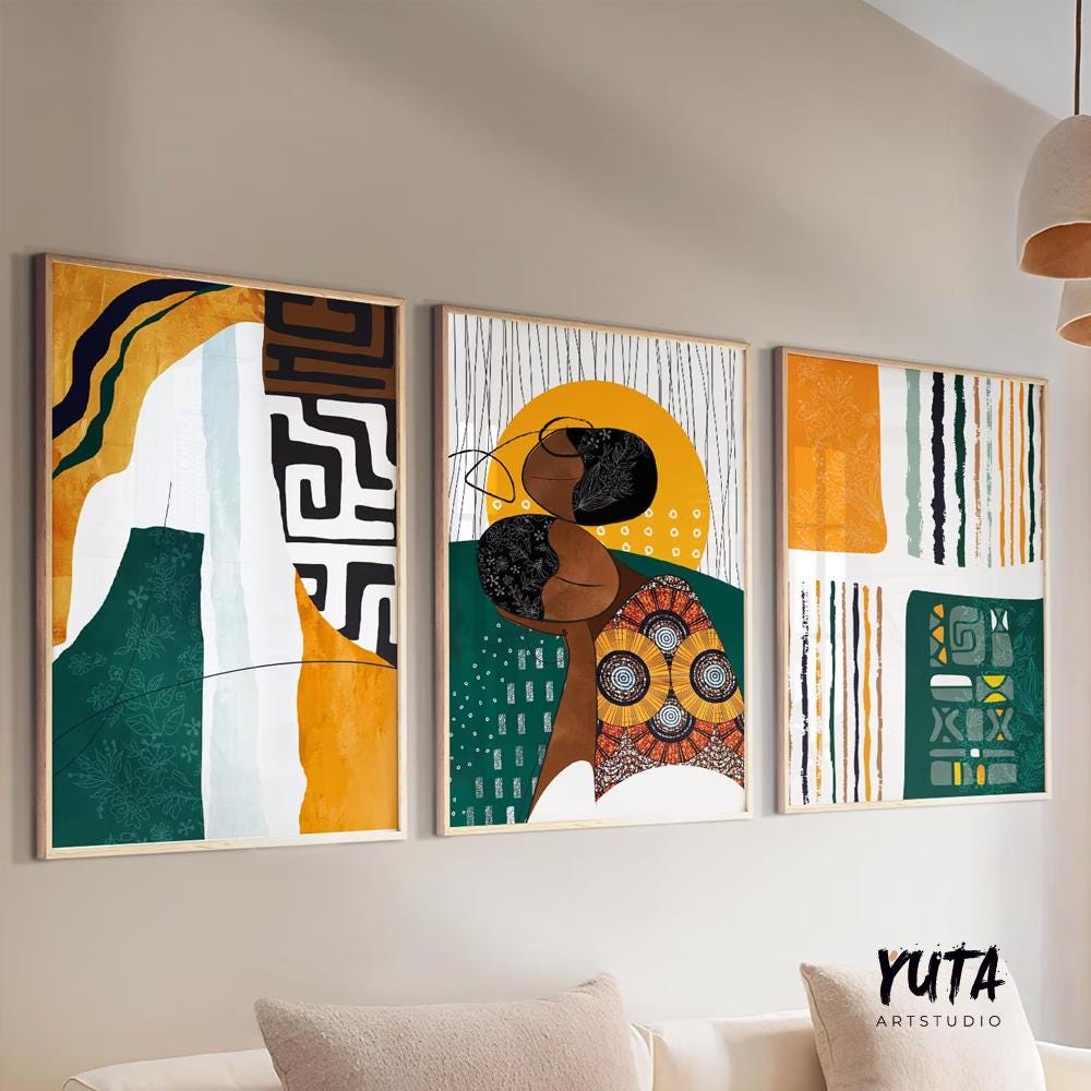Colorful abstract african american art set of 3 print, ethnic gallery wall set. Modern minimalist african wall art, aesthetic room decor