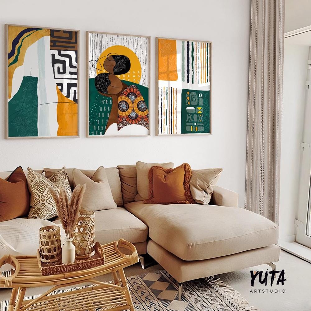 Colorful abstract african american art set of 3 print, ethnic gallery wall set. Modern minimalist african wall art, aesthetic room decor