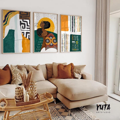 Colorful abstract african american art set of 3 print, ethnic gallery wall set. Modern minimalist african wall art, aesthetic room decor