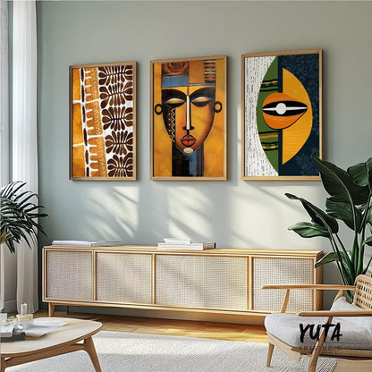 Modern african wall art set of 3 print. Abstract ethnic gallery wall set, colorful minimalist above bed african american art