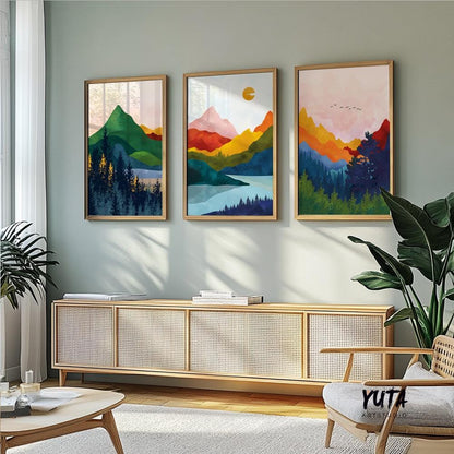 Set of 3 Vibrant Mountains scandinavian colorful abstract art set of 3 prints, Modern Nordic poster Gallery home decor large wall art prints