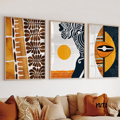 Abstract ethnic africa wall art set of 3 prints. African black woman portrait. Modern african american art print. African wall art.
