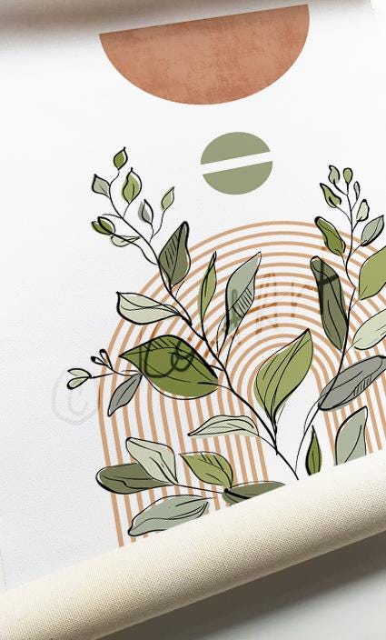 Rolled botanical boho art print showing shipping method and unframed canvas details