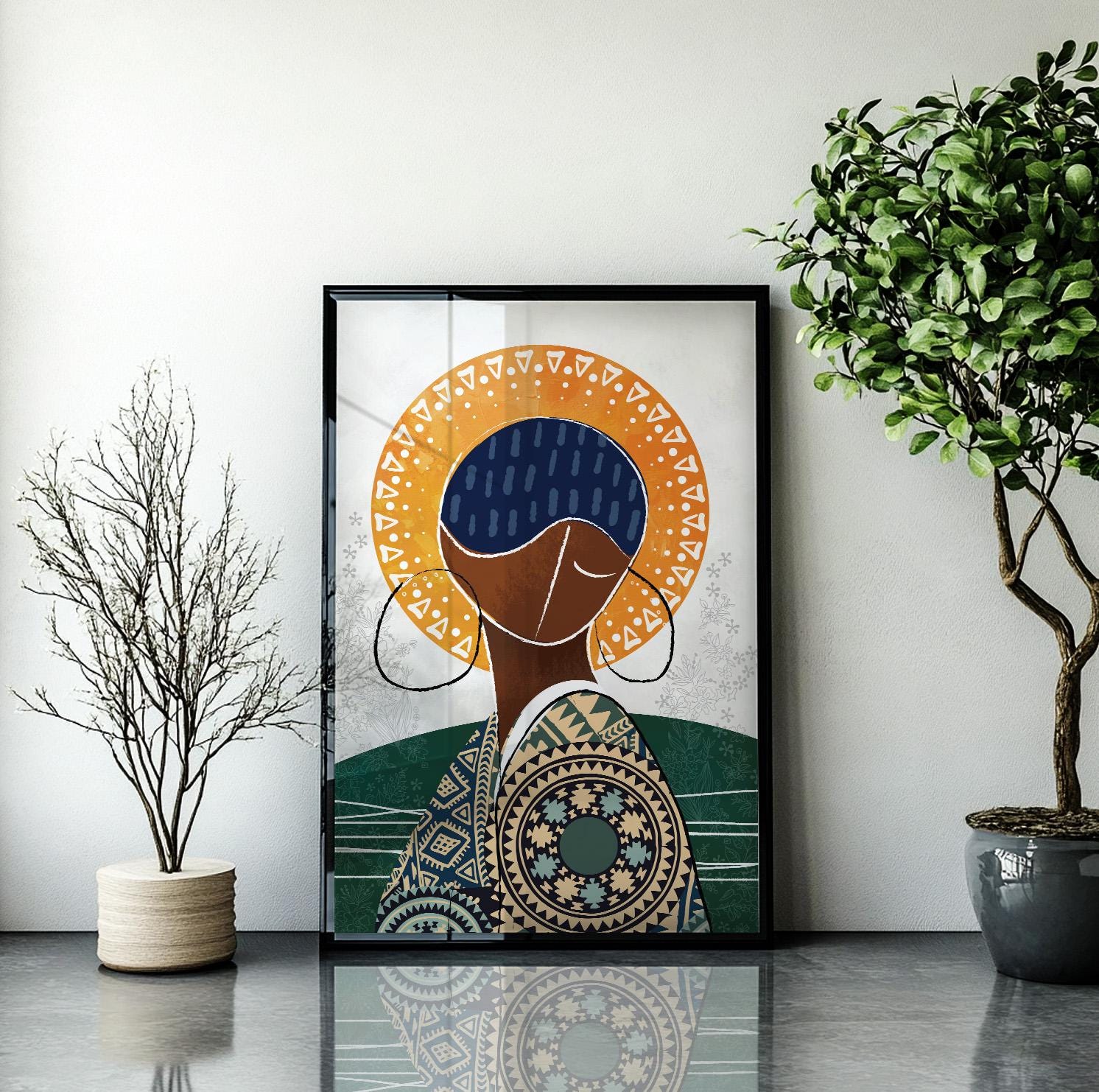 Modern art print of a black woman with bold color blocking.