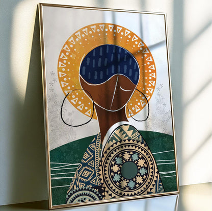 Minimalist modern woman portrait celebrating African identity.