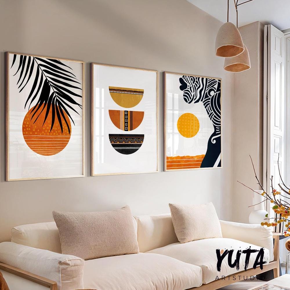 Modern African art posters with abstract black woman portrait, afrocentric wall decor for contemporary interiors