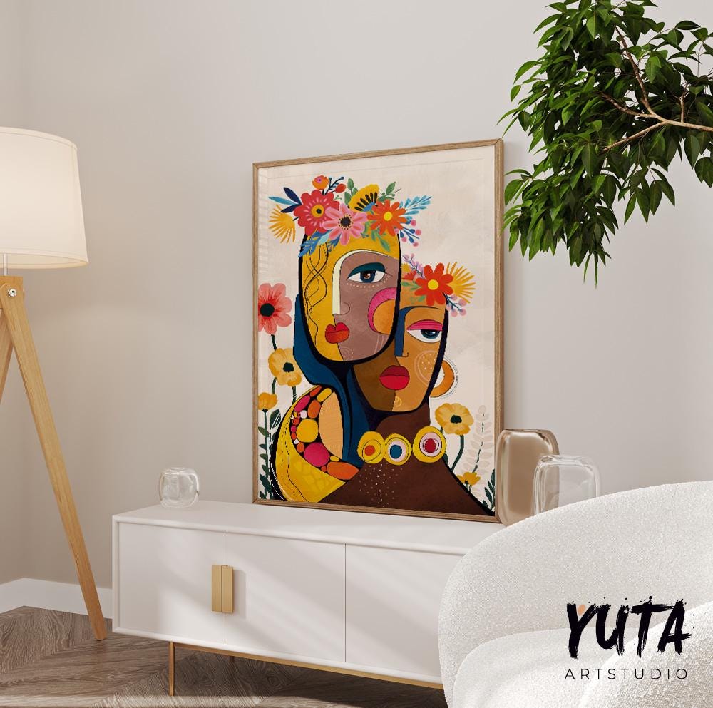 Vibrant modern African American woman wall art printed on high-quality matte paper for lasting beauty.