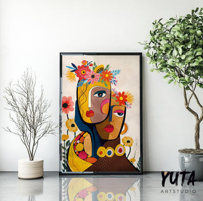 Contemporary African woman portrait artwork, perfect for Afrocentric interiors and modern gallery walls.