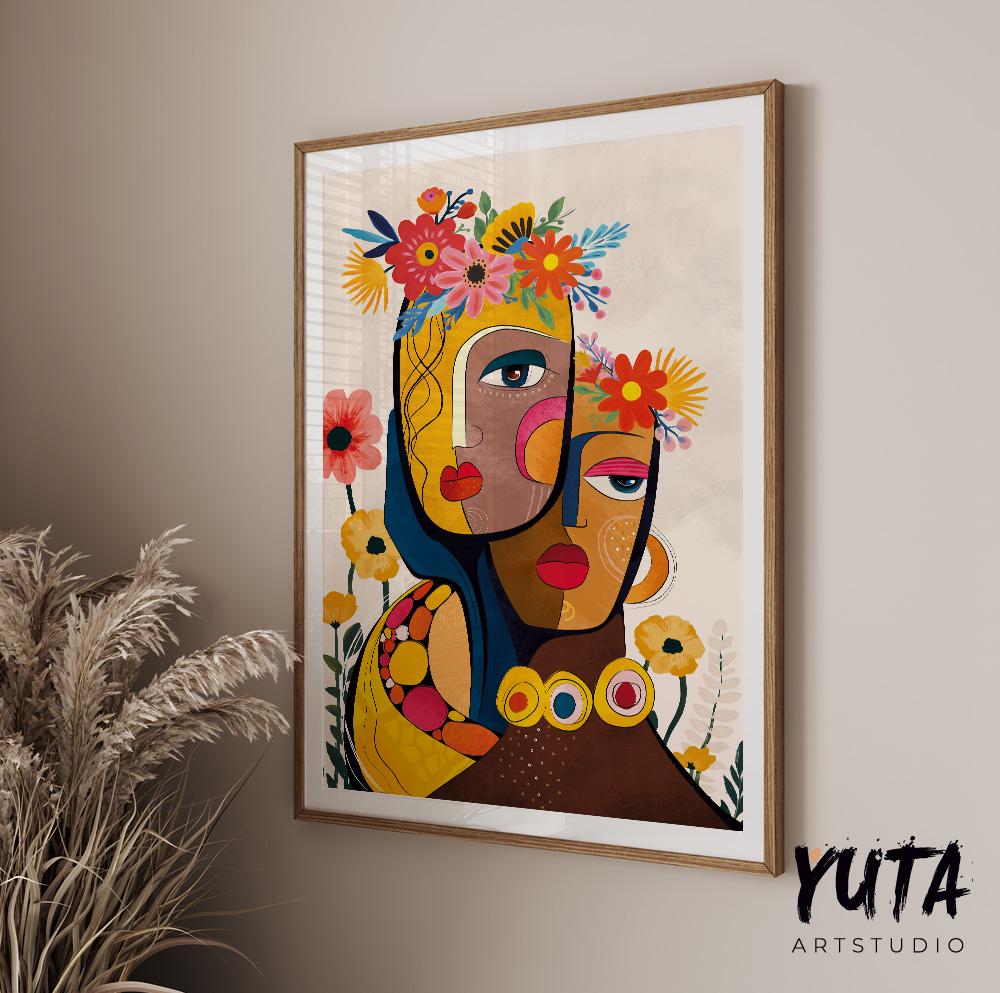 Contemporary portrait of African American woman in abstract style for eclectic and modern spaces.
