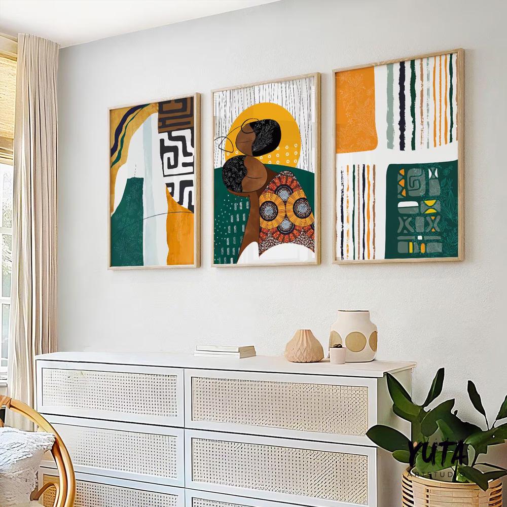 Colorful abstract african american art set of 3 print, ethnic gallery wall set. Modern minimalist african wall art, aesthetic room decor