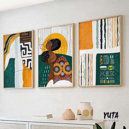 Colorful abstract african american art set of 3 print, ethnic gallery wall set. Modern minimalist african wall art, aesthetic room decor