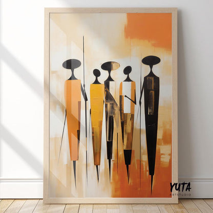 Minimalist african wall art print. Modern abstract figures extra large poster, african ethnic room decor, home gift idea