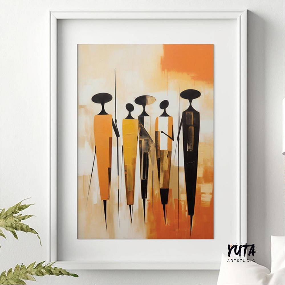 Minimalist african wall art print. Modern abstract figures extra large poster, african ethnic room decor, home gift idea