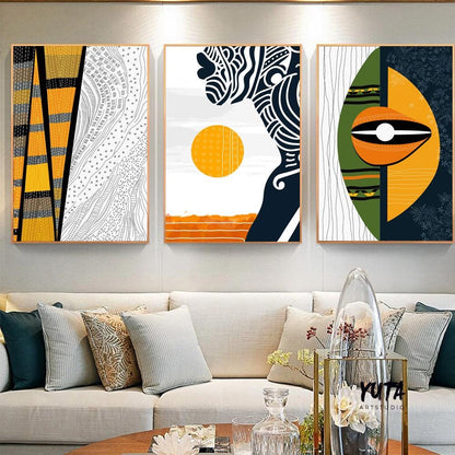 Contemporary African American Art Set of 3 Prints. Three Peace Modern Abstract Art. Black Woman Portrait.