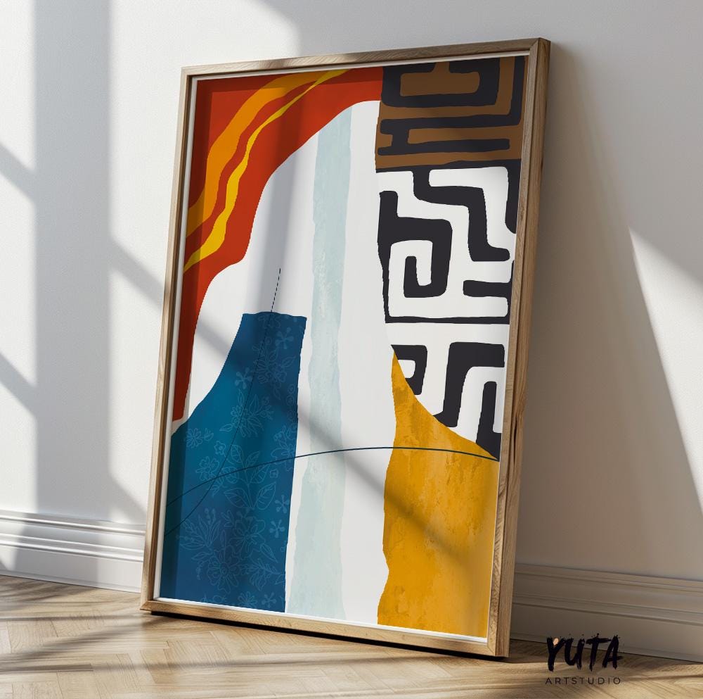Modern Abstract African Art Print. Colorfull Simple Livingroom African Wall Art. Minimalist Ethnic Pattern Poster