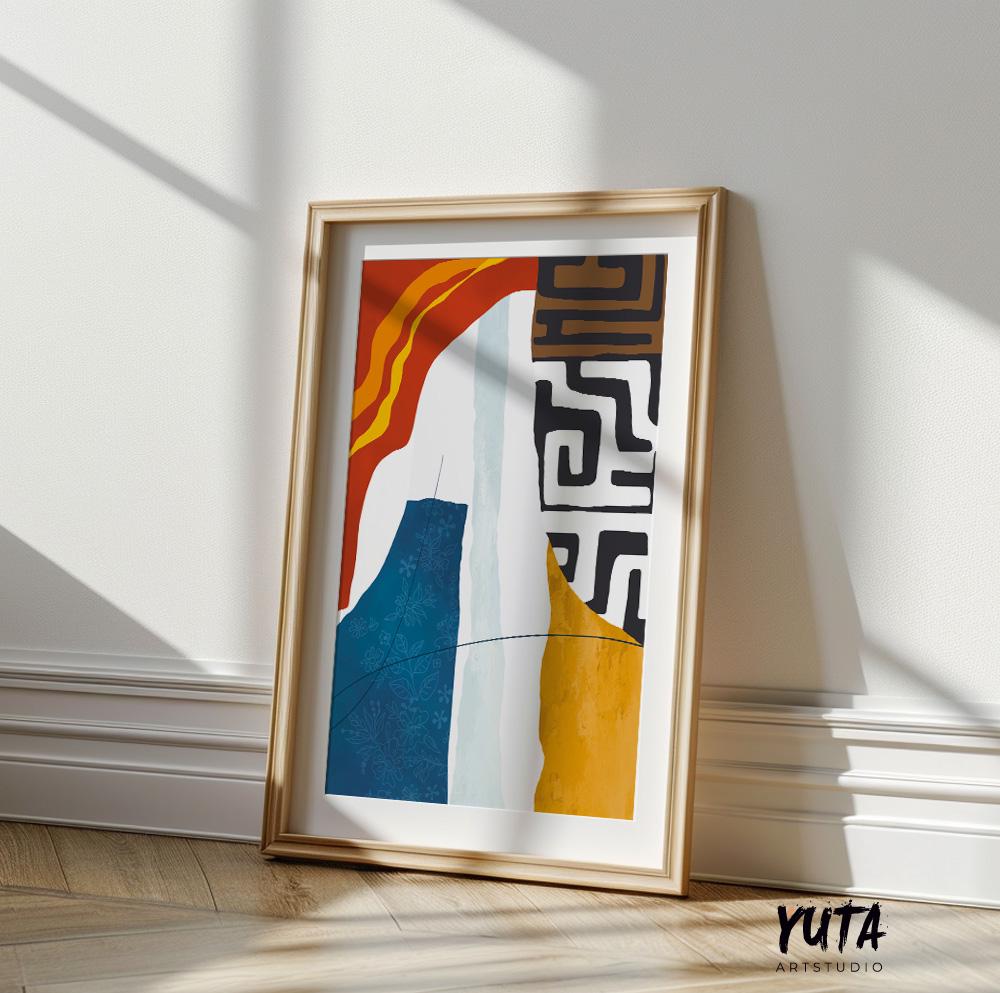 Modern Abstract African Art Print. Colorfull Simple Livingroom African Wall Art. Minimalist Ethnic Pattern Poster
