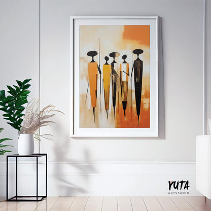 Minimalist african wall art print. Modern abstract figures extra large poster, african ethnic room decor, home gift idea