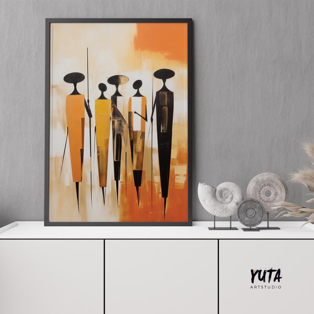 Minimalist african wall art print. Modern abstract figures extra large poster, african ethnic room decor, home gift idea