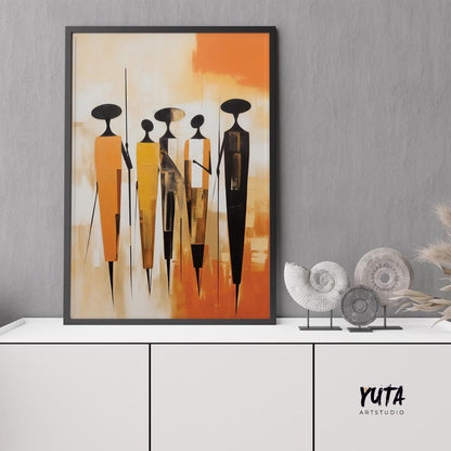 Minimalist african wall art print. Modern abstract figures extra large poster, african ethnic room decor, home gift idea