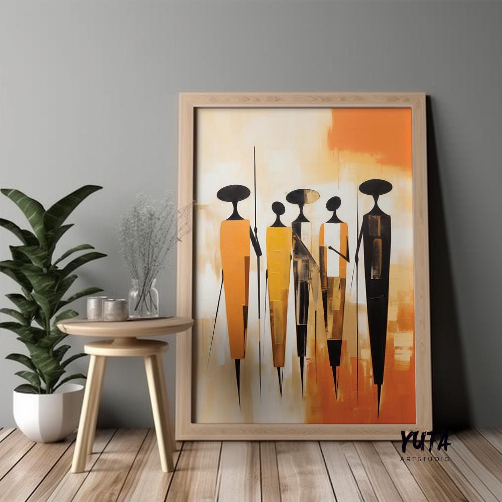 Minimalist african wall art print. Modern abstract figures extra large poster, african ethnic room decor, home gift idea