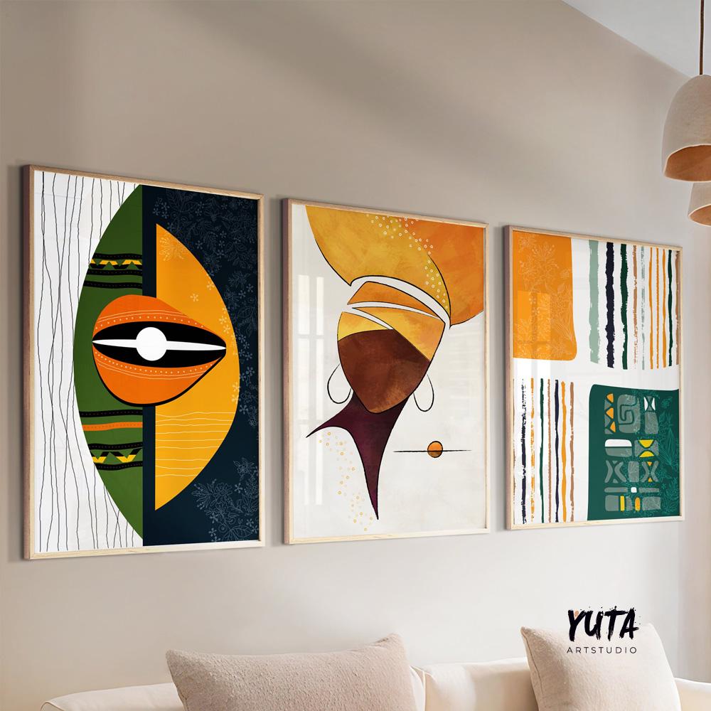 Set of 3 African American posters – colorful abstract female figures in bold, cultural style.