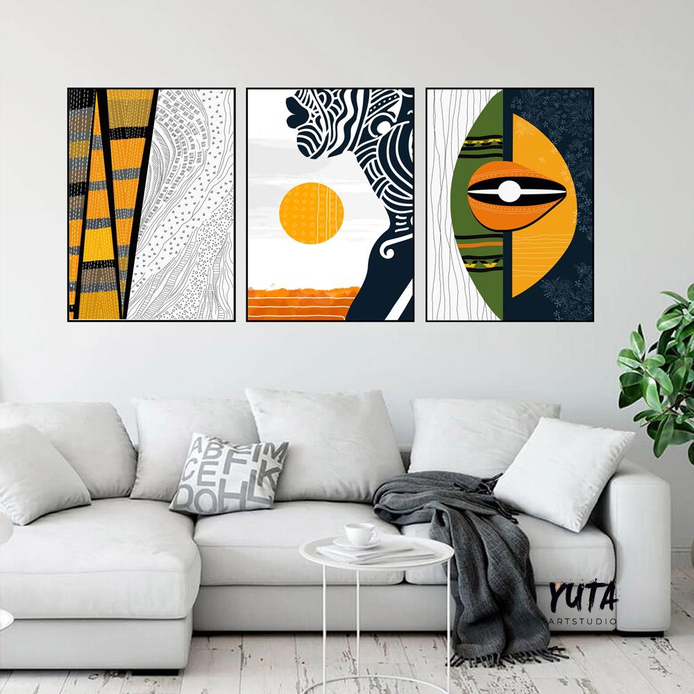 Contemporary African American Art Set of 3 Prints. Three Peace Modern Abstract Art. Black Woman Portrait.