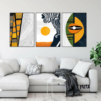 Contemporary African American Art Set of 3 Prints. Three Peace Modern Abstract Art. Black Woman Portrait.