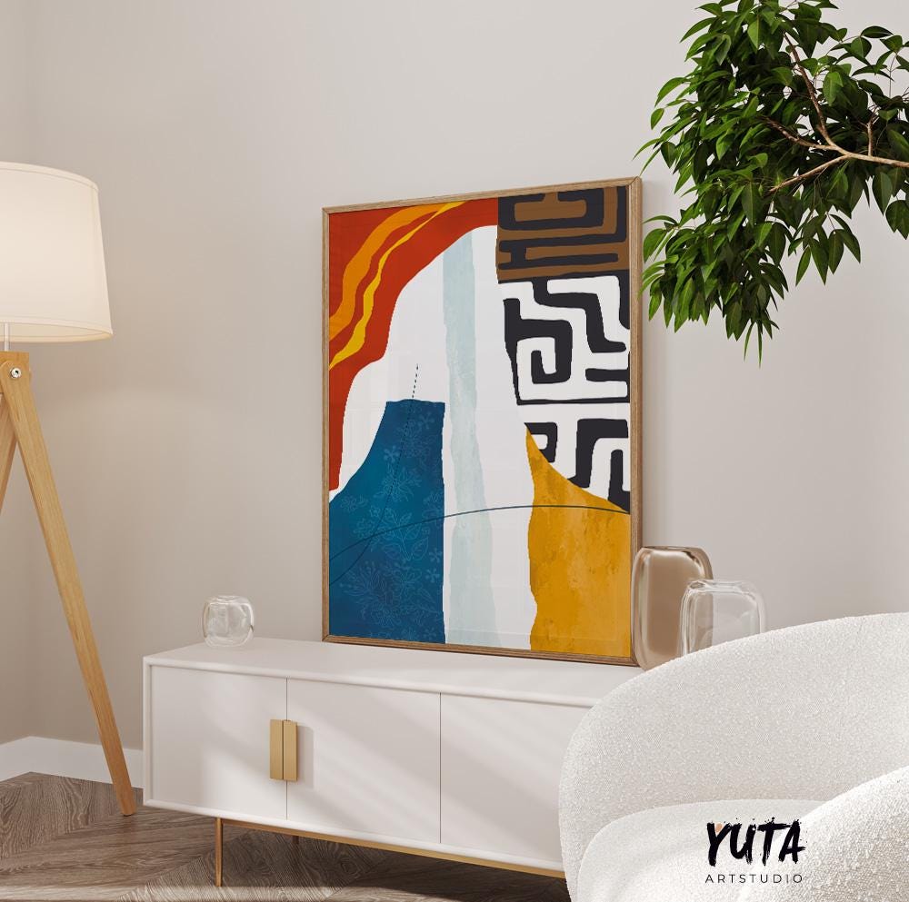 Modern Abstract African Art Print. Colorfull Simple Livingroom African Wall Art. Minimalist Ethnic Pattern Poster