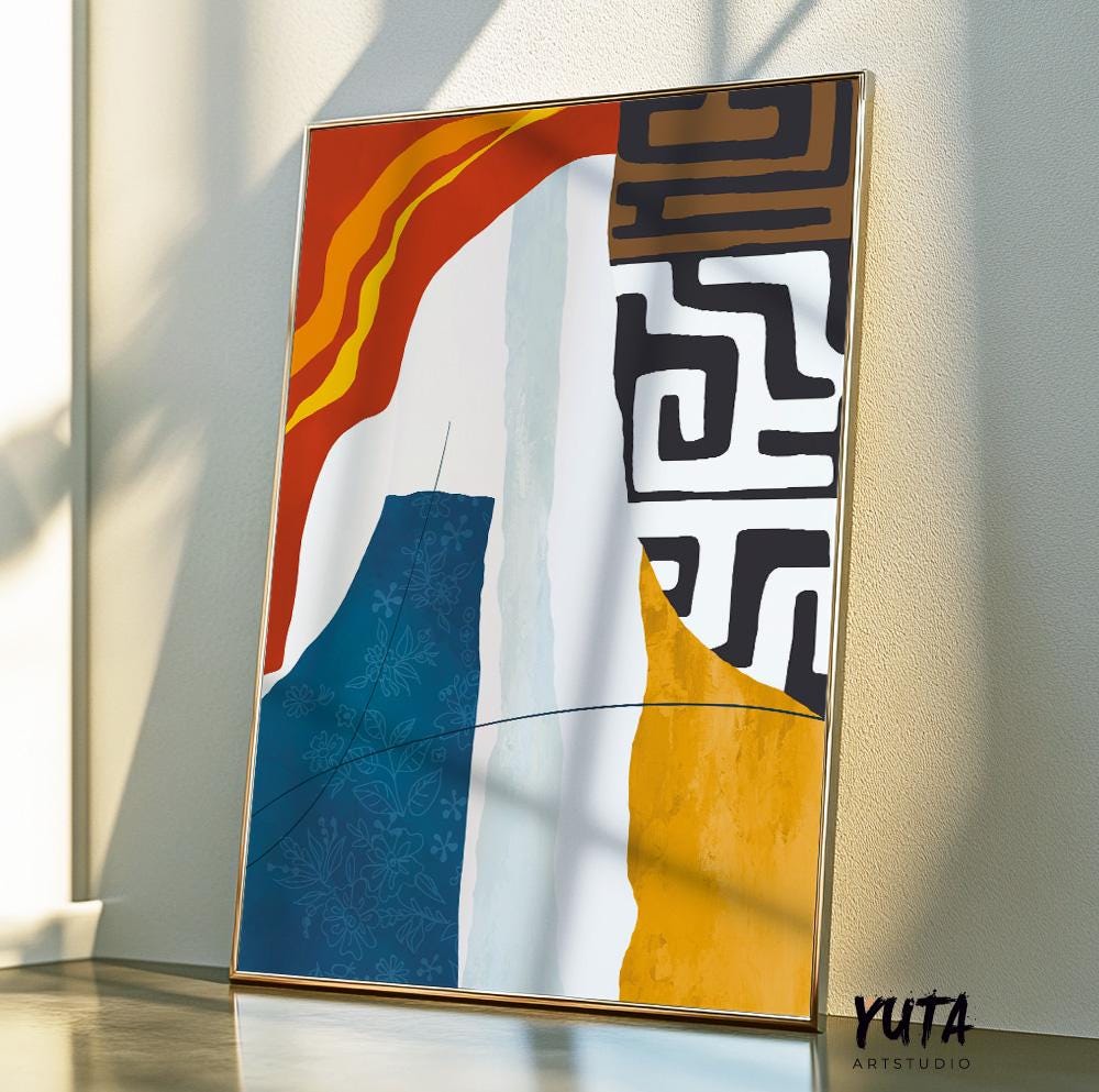 Modern Abstract African Art Print. Colorfull Simple Livingroom African Wall Art. Minimalist Ethnic Pattern Poster