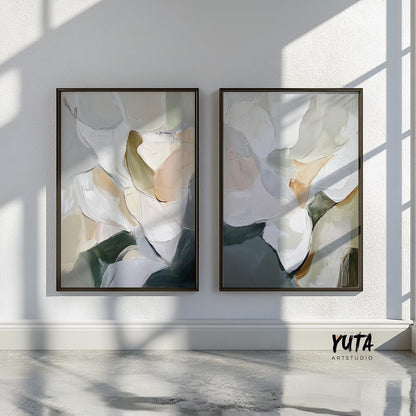 Abstract Neutral Set of 2 Pieces, Beige Gray Neutral Art Print, Modern Brush Stroke Wall Art, Minimalist Nordic Room Decor, Above Bed Art