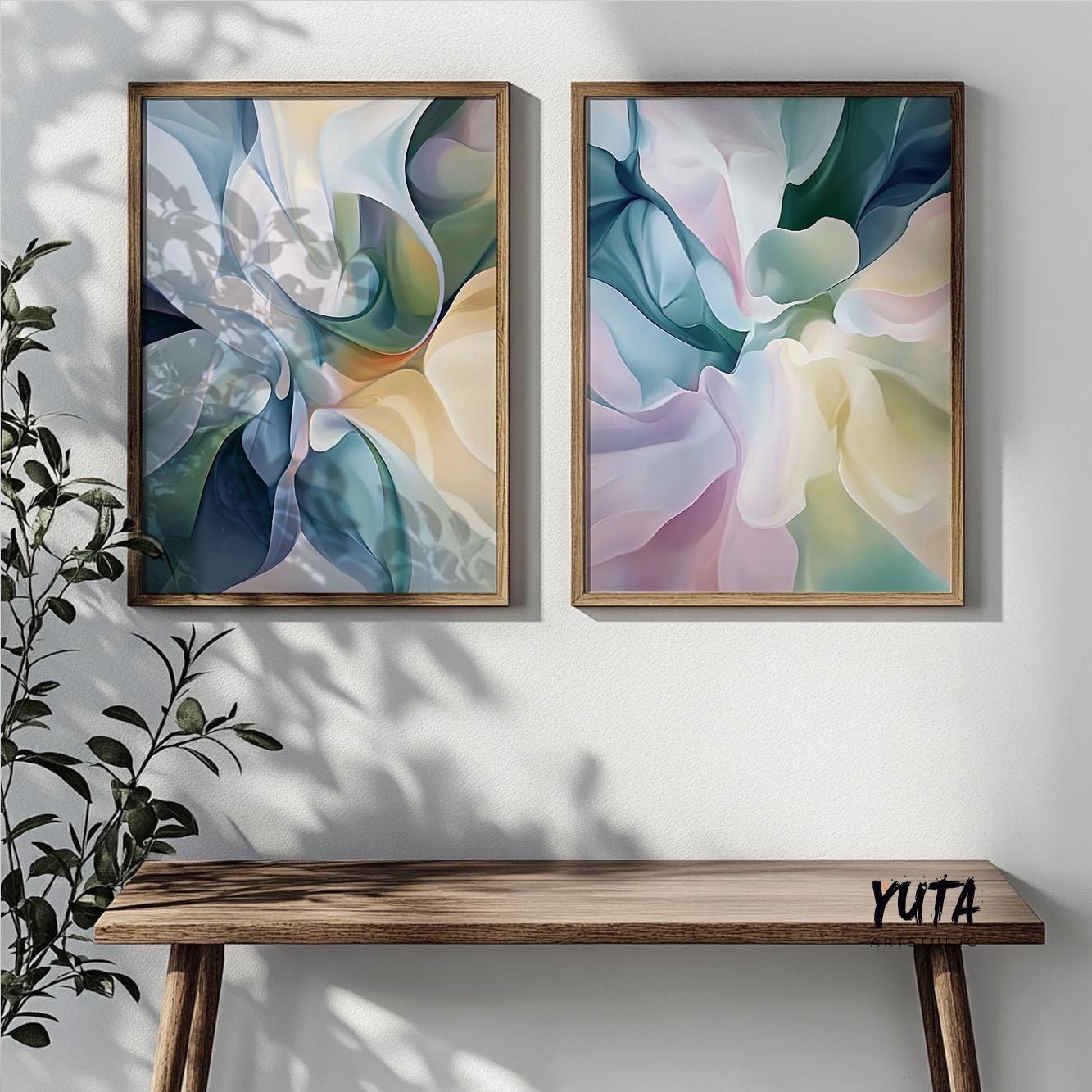 Pink Blue Abstract Wall Art Set of 2 Prints, Modern Abstract Poster, Pastel Nordic Prints, Brush Stroke Shapes Wall Art, Japandi Wall Art