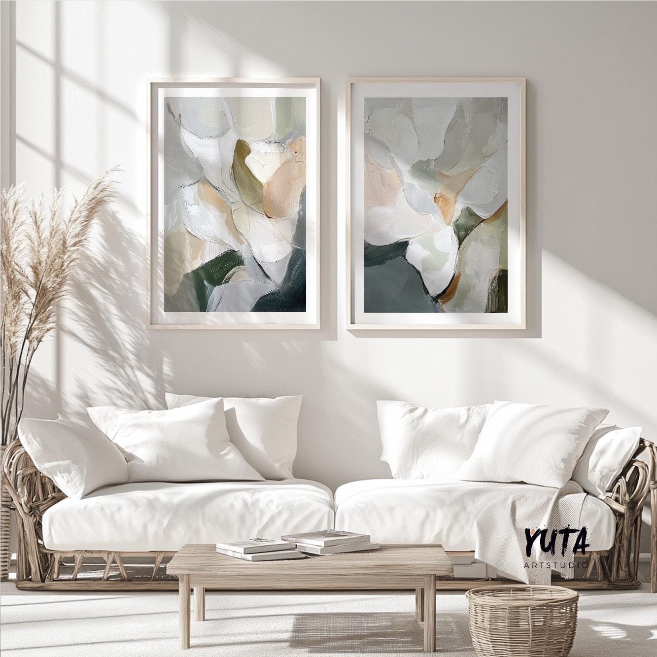 Abstract Neutral Set of 2 Pieces, Beige Gray Neutral Art Print, Modern Brush Stroke Wall Art, Minimalist Nordic Room Decor, Above Bed Art