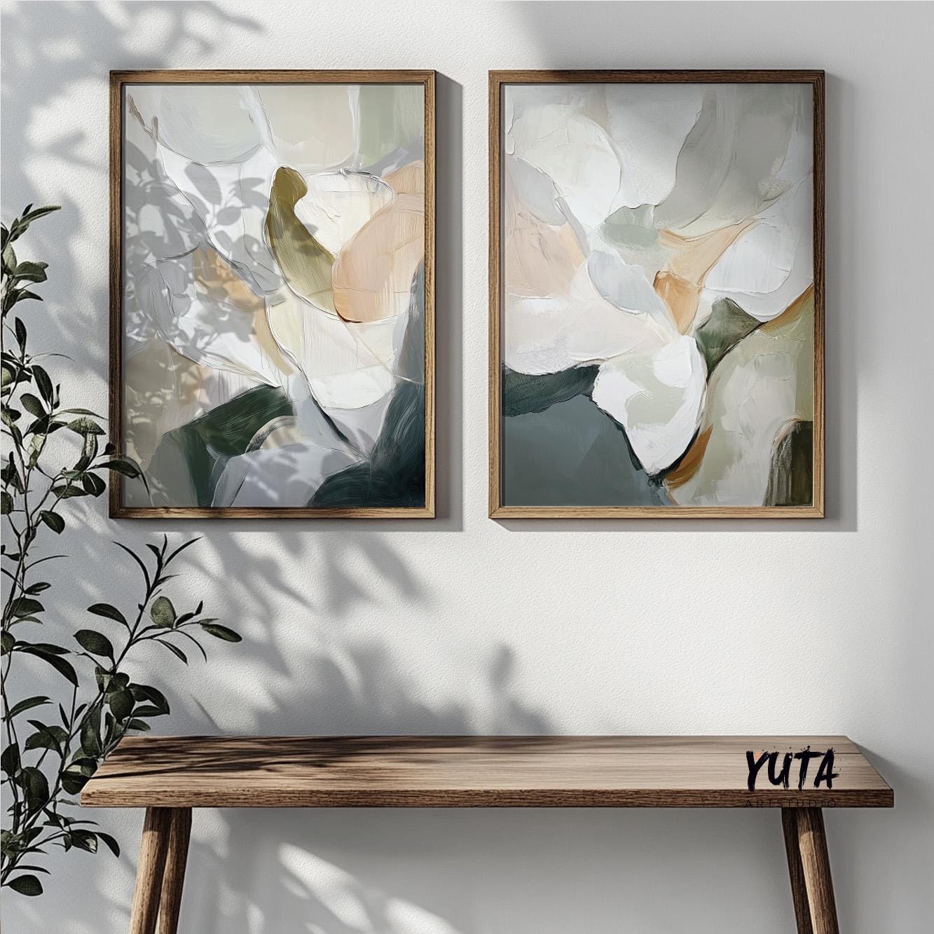 Abstract Neutral Set of 2 Pieces, Beige Gray Neutral Art Print, Modern Brush Stroke Wall Art, Minimalist Nordic Room Decor, Above Bed Art
