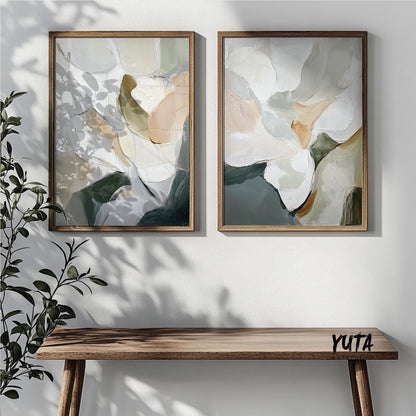 Abstract Neutral Set of 2 Pieces, Beige Gray Neutral Art Print, Modern Brush Stroke Wall Art, Minimalist Nordic Room Decor, Above Bed Art
