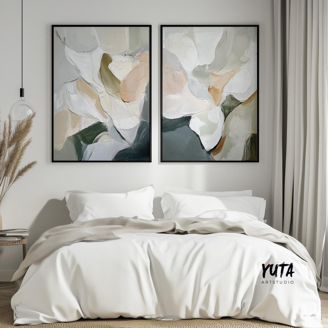 Abstract Neutral Set of 2 Pieces, Beige Gray Neutral Art Print, Modern Brush Stroke Wall Art, Minimalist Nordic Room Decor, Above Bed Art