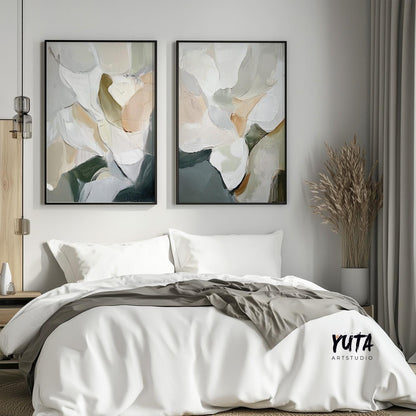 Abstract Neutral Set of 2 Pieces, Beige Gray Neutral Art Print, Modern Brush Stroke Wall Art, Minimalist Nordic Room Decor, Above Bed Art