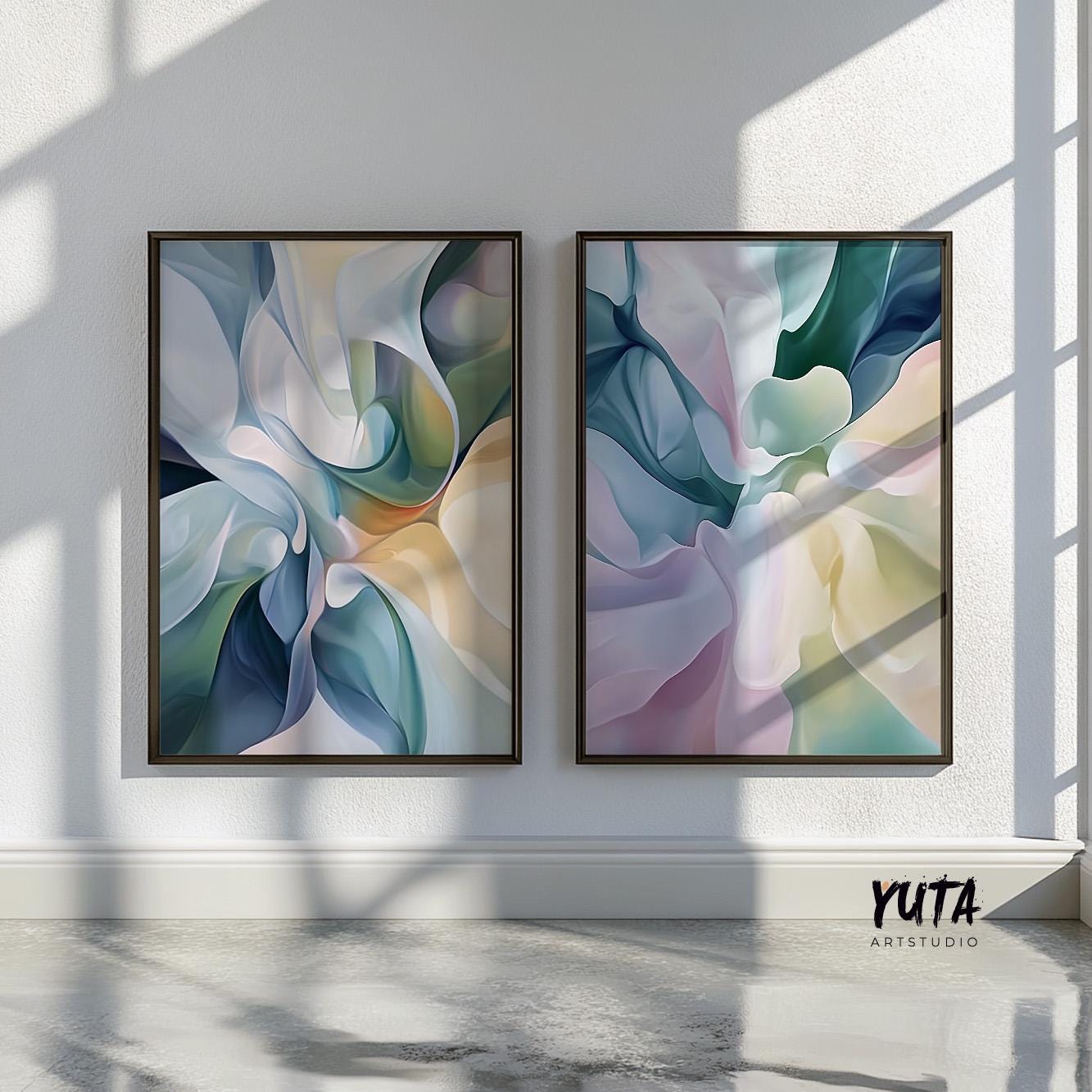 Pink Blue Abstract Wall Art Set of 2 Prints, Modern Abstract Poster, Pastel Nordic Prints, Brush Stroke Shapes Wall Art, Japandi Wall Art