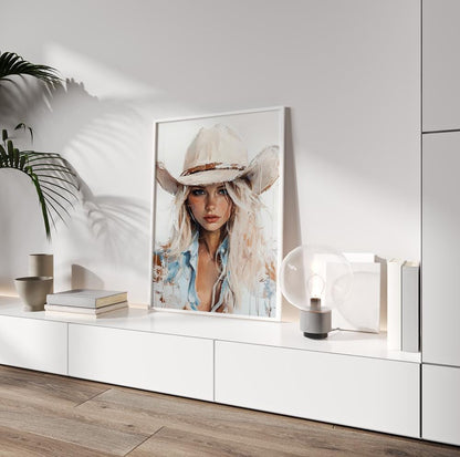 Neutral Abstract Cowgirl Wall Art, Western Art Print, Cowgirl Figurative Art, Rustic Farmhouse Decor, Modern Western Female Print.