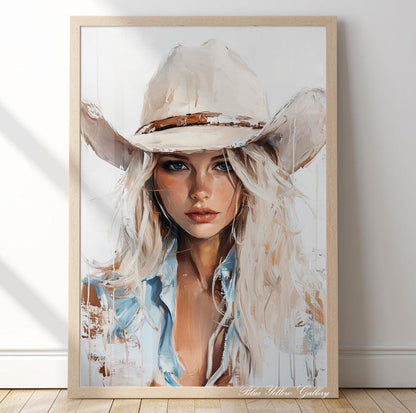 Neutral Abstract Cowgirl Wall Art, Western Art Print, Cowgirl Figurative Art, Rustic Farmhouse Decor, Modern Western Female Print.
