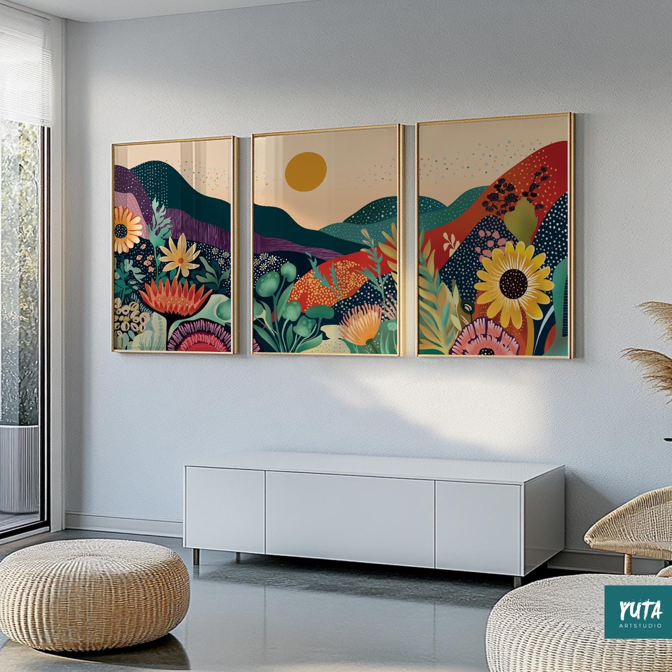 Eclectic Japandi mountain landscape posters for living or bedroom